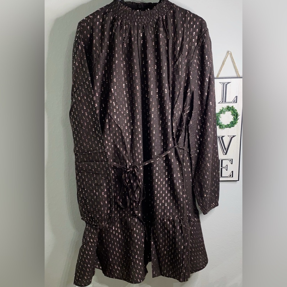 GAP COTTON MOCK NECK METALLIC MINI DRESS